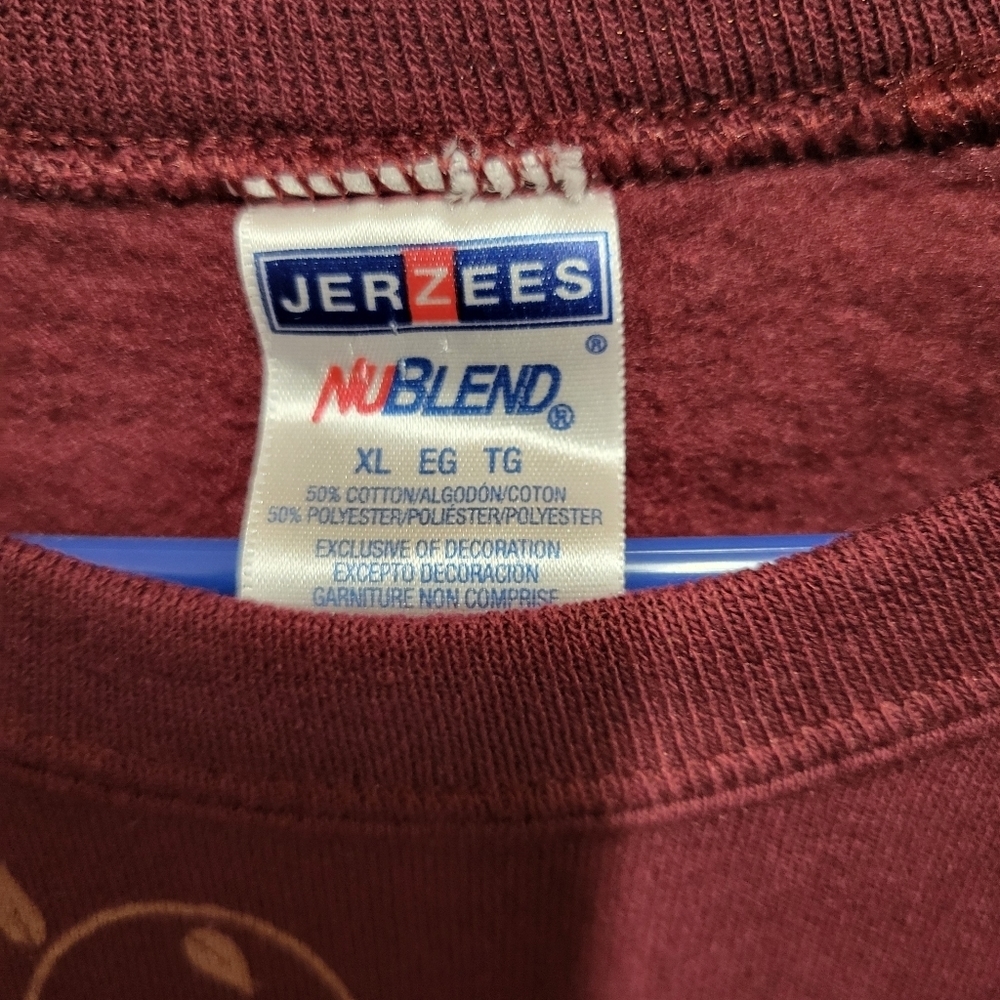 VTG Y2k Jerzees Burgundy Red Wine Country Vineyard Art Pullover Sweatshirt XL - Picture 3 of 11